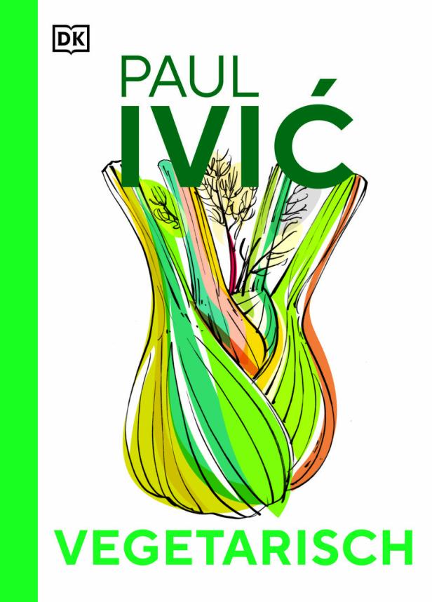 Das Cover des Buches „Vegetarisch“ von Paul Ivić mit einer Illustration von Gemüse.