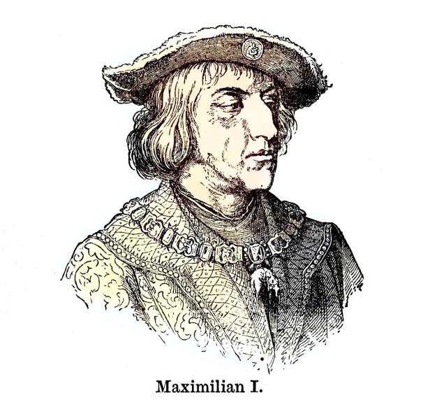 Eine Illustration von Kaiser Maximilian I. mit Hut und Halskette.