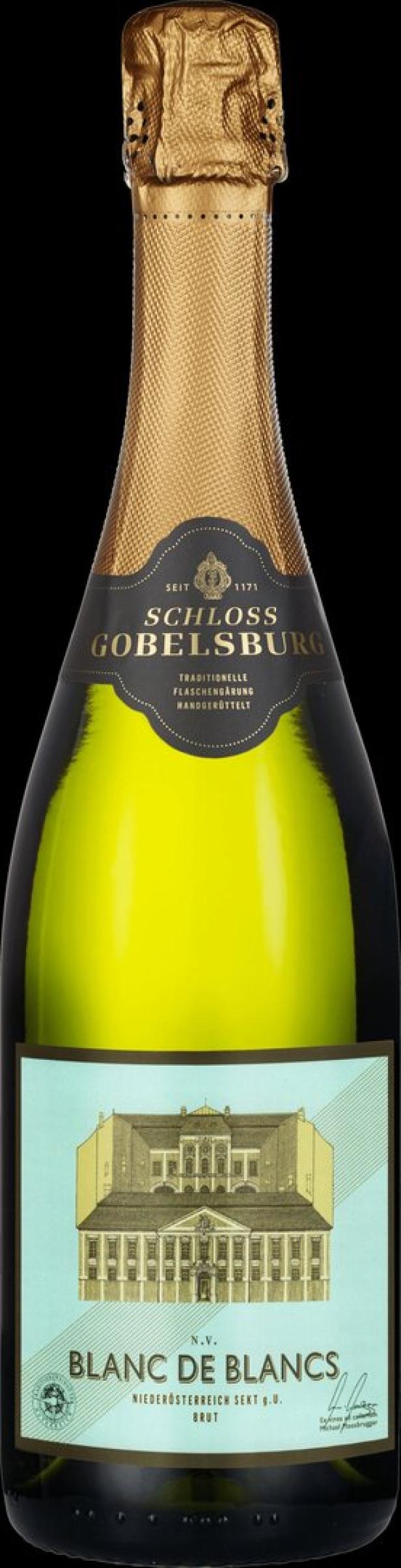 Eine Flasche „Schloss Gobelsburg Blanc de Blancs“ Sekt.