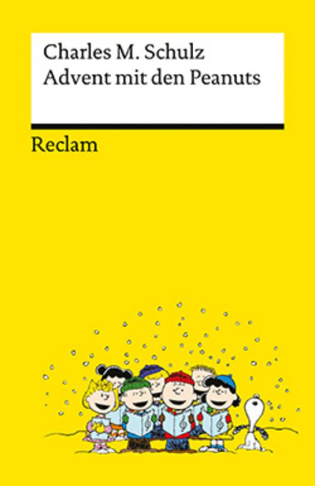 Das Cover des Buches „Advent mit den Peanuts“ von Charles M. Schulz mit den Peanuts als Weihnachtssänger.