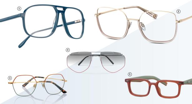 Verschiedene Brillenmodelle des Unisex-Brillentrends 2025.