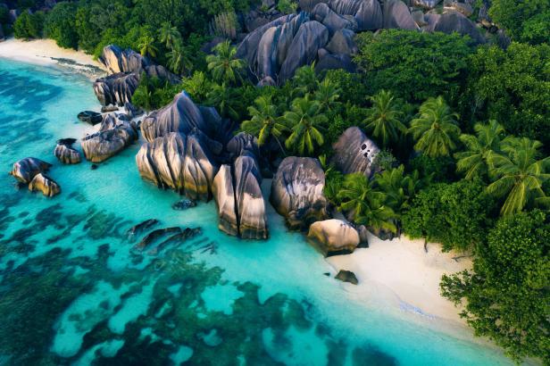 Anse Source d’Argent an der Südwestküste von La Digue auf den  Seychellen