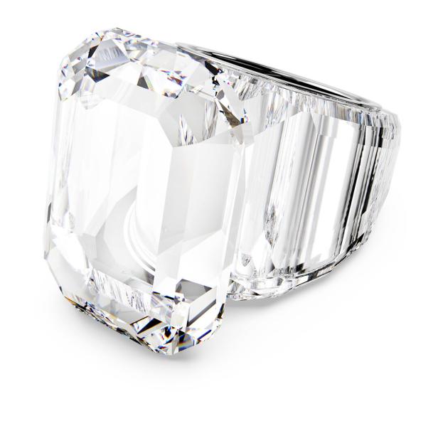 Ein großer, rechteckiger Diamant liegt auf einer weißen Oberfläche.