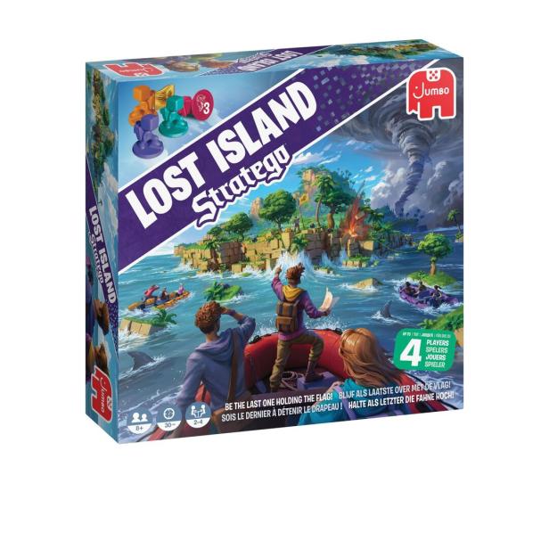 Die Verpackung des Brettspiels „Lost Island Stratego“ mit einer Illustration einer gefährlichen Insel.