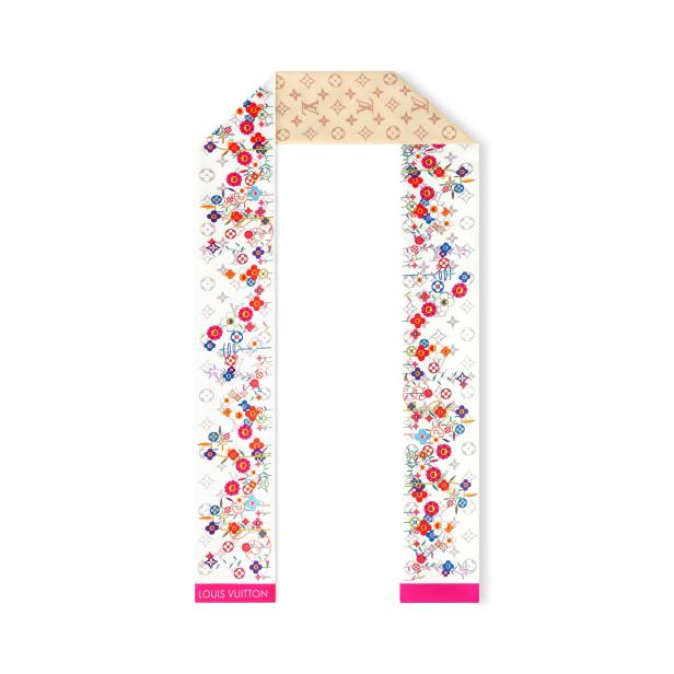 Ein Louis Vuitton Bandeau mit Blumenmuster auf weißem Grund.
