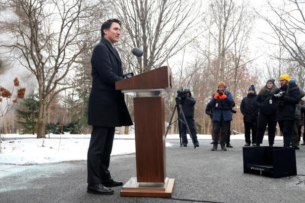 Canada's PM Justin Trudeau announces he intends to step down as Liberal Party leader, at Rideau Cottage, in Ottawa