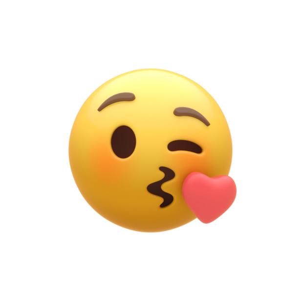 Ein gelbes Emoji mit einem Augenzwinkern und einem roten Herz, das einen Kussmund andeutet.