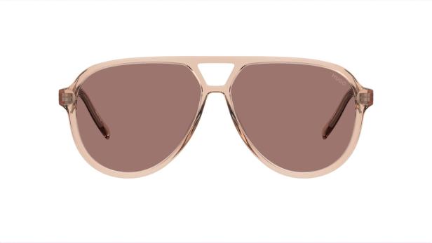 Eine Pilotenbrille der Marke Hugo mit braunen Gläsern und einem hellbraunen Rahmen.