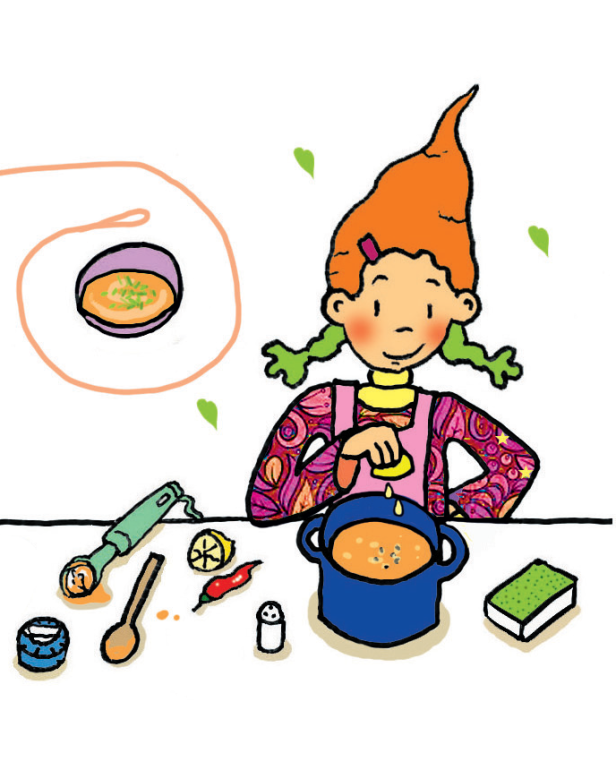 Lilli kocht Karottensuppe.