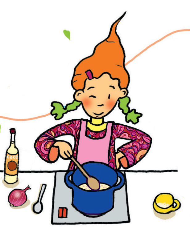 Lilli kocht Karottensuppe.