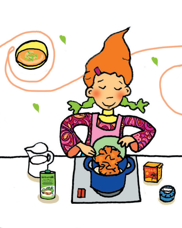 Lilli kocht Karottensuppe.
