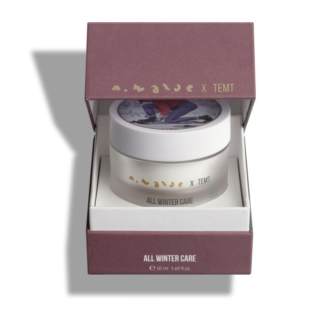 Eine Dose „All Winter Care“ Creme von A. Naluve x TEMT in einer offenen Box.