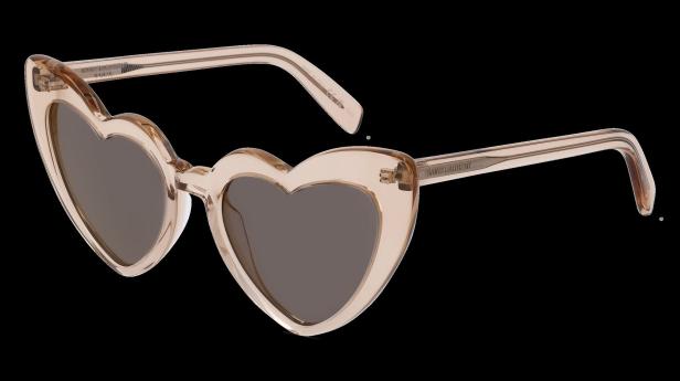 Eine rosafarbene Saint Laurent Sonnenbrille in Herzform.