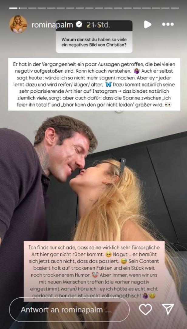 "Wird reifer und klüger": Romina Palm verteidigt Christian Wolf