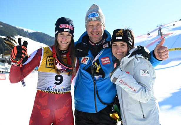 ALPINE SKI-WM 2025 SAALBACH-HINTERGLEMM: ABFAHRT DER FRAUEN / PUCHNER (AUT), ASSINGER, VENIER (AUT) ALPINE SKI-WM 2025 SAALBACH-HINTERGLEMM: ABFAHRT DER FRAUEN / PUCHNER (AUT), ASSINGER, VENIER (AUT)