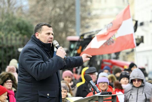 WIEN: PROTEST FPÖ "ZUKUNFT UNSERER LANDWIRTSCHAFT - BAUERN SIND KEINE KNECHTE - ÖSTERREICHISCHE BAUERN FORDERN BESSERE BEDINGUNGEN": SCHMIEDLECHNER