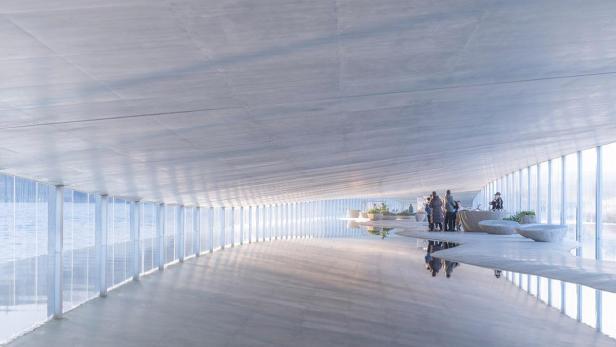 Besucher im Zaishui Kunstmuseum, entworfen von Junya Ishigami.