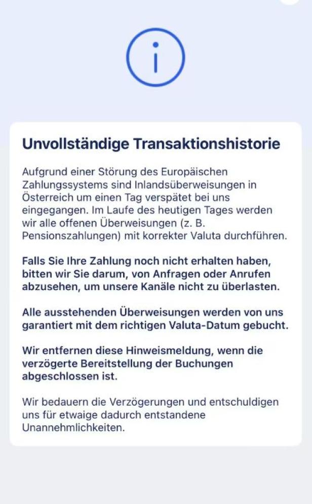 Die Erste Bank weist ihre Kunden darauf hin, dass es bei Überweisungen zu Verspätungen kommen kann.