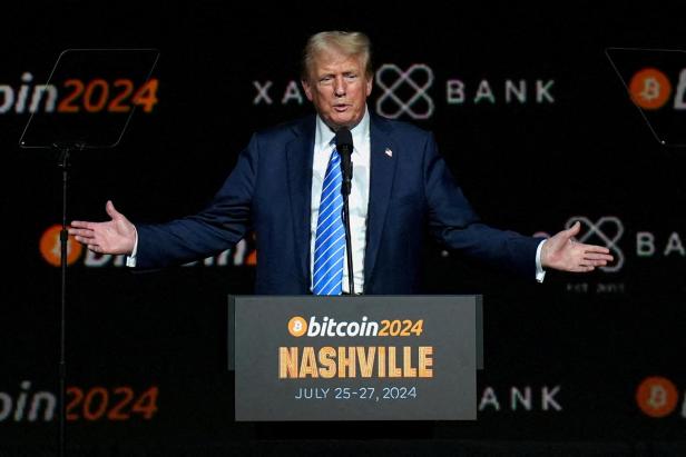 FILE PHOTO: Republican presidential nominee Donald Trump attends the crypto conference in Nashville