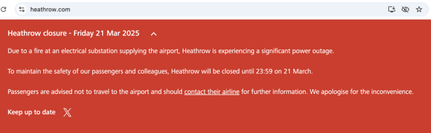 London Heathrow: Europas größter Flughafen nach Großbrand lahmgelegt