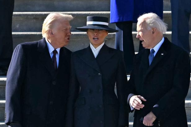Donald Trump, Melania Trump und der frühere US-Präsident Joe Biden Donald Trump, Melania Trump und der frühere US-Präsident Joe Biden