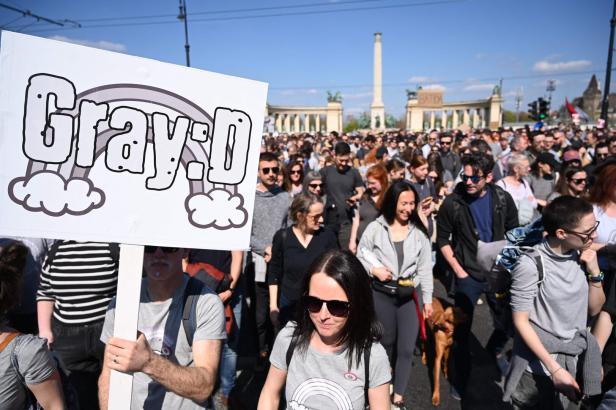 HUNGARY-POLITICS-RIGHTS-LGBTQ-PROTEST Protest in Budapest gegen Orbans Anti-LGBTQ-Politik