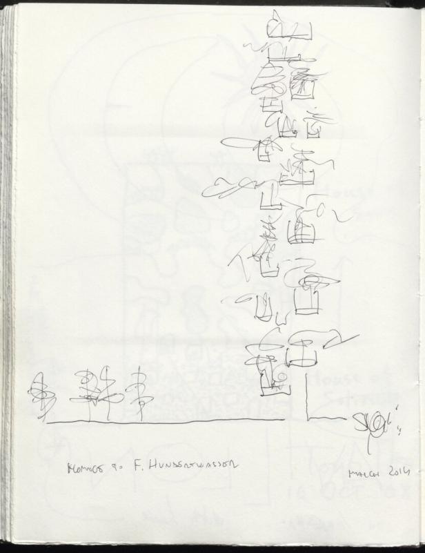 Skizze „House to F. Hundertwasser“ von Stefano Boeri.