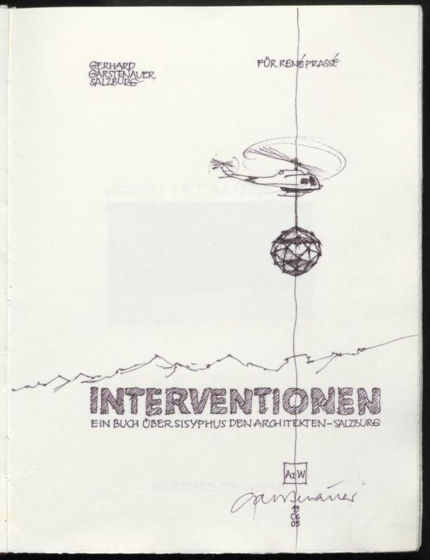 Eine Buchillustration mit einem Hubschrauber, der eine geometrische Kugel über Bergen trägt.