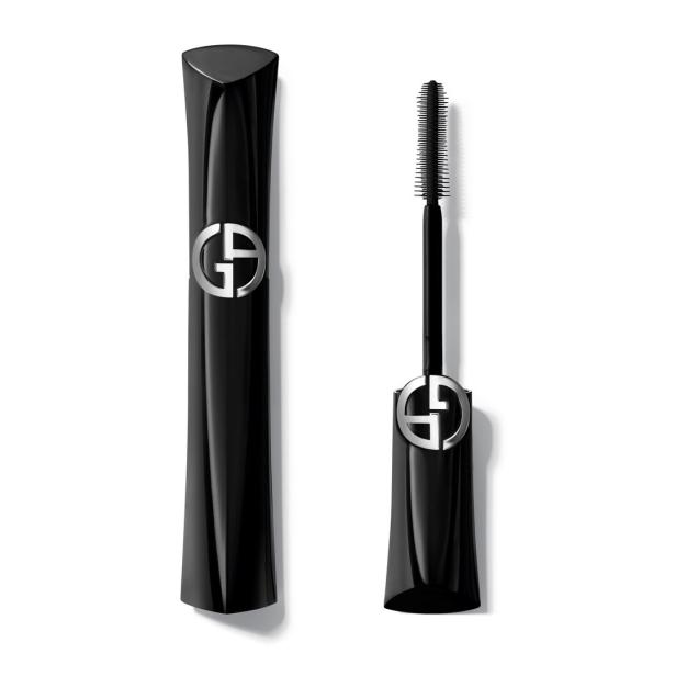 Eine geöffnete schwarze Mascara von Giorgio Armani.