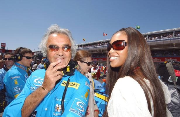 Naomi Campbell Turns 50 File photo - Managing Director Flavio Briatore (Team Renault) with top model Naomi Campbell duri