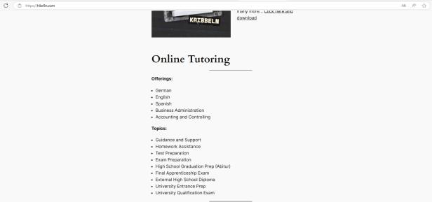 Screenshot der Website, auf der Nachhilfestunden angeboten wurden