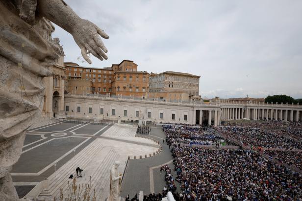 Pope Leo XIV leads Regina Caeli prayer from St Peter's Basilica, at the Vatican