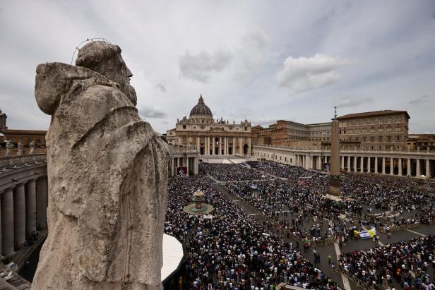 Pope Leo XIV leads Regina Caeli prayer from St Peter's Basilica, at the Vatican