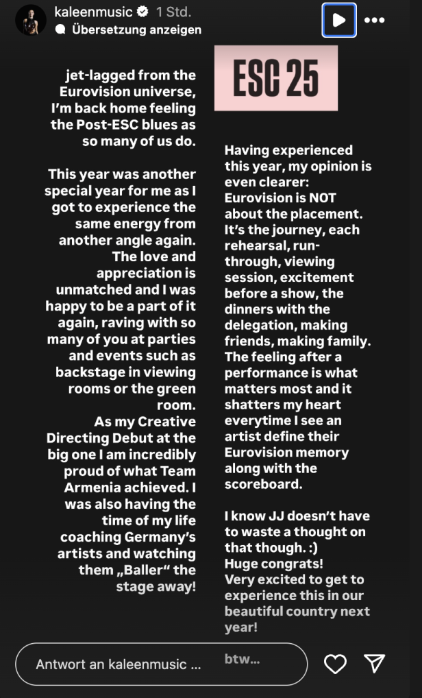 Kaleen Instagram-Story ESC