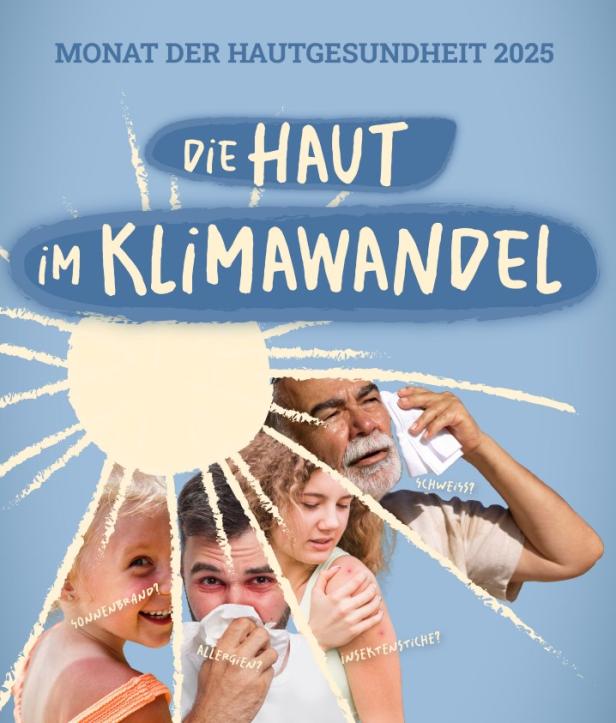 Grafik mit der Aufschrift "Monat der Hautgesundheit 2025 - Die Haut im Klimawandel"