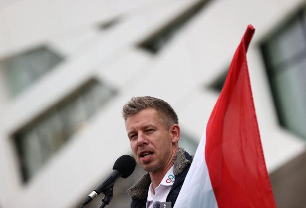 Magyar, leader of opposition TISZA party, delivers a speech during a campaign tour in Siofok