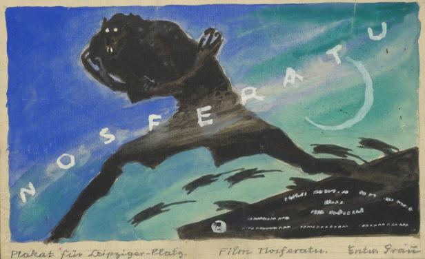 Albin Grau, Nosferatu, 1922 Filmplakat zu Nosferatu, präsentiert den berühmten Vampir in einer geheimnisvollen und schaurigen Umgebung.