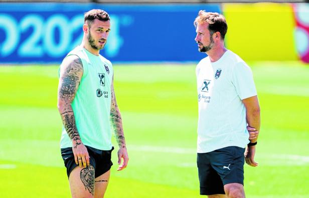 Marko Arnautović und Ralf Kornetka beim Training des ÖFB-Nationalteams für die UEFA EURO 2024.