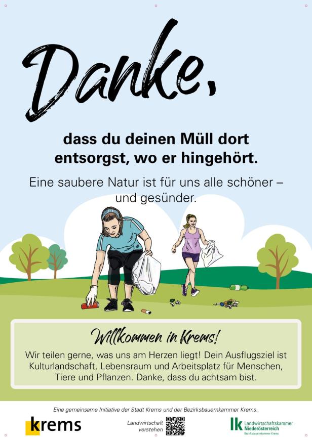 Ein Plakat mit Grafiken, die junge Frauen beim Müll aufsammeln zeigen.