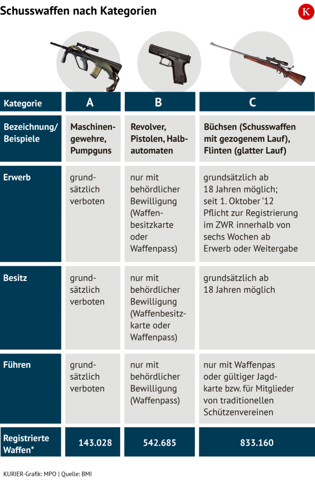 Schusswaffen nach Kategorien