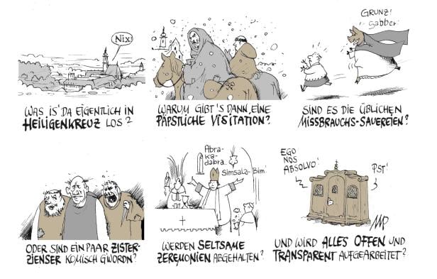 Wir wissen nix. Wir glauben nur. Karikatur von Michael Pammesberger