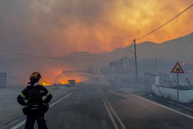 Greece battles wildfire on Chios island, fanned by strong winds