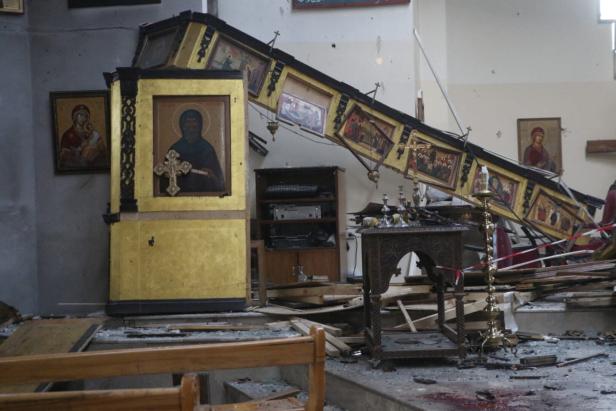 Debris lies after a blast rocked the Mar Elias Church according to witnesses, in the Dweila neighbourhood of Damascus