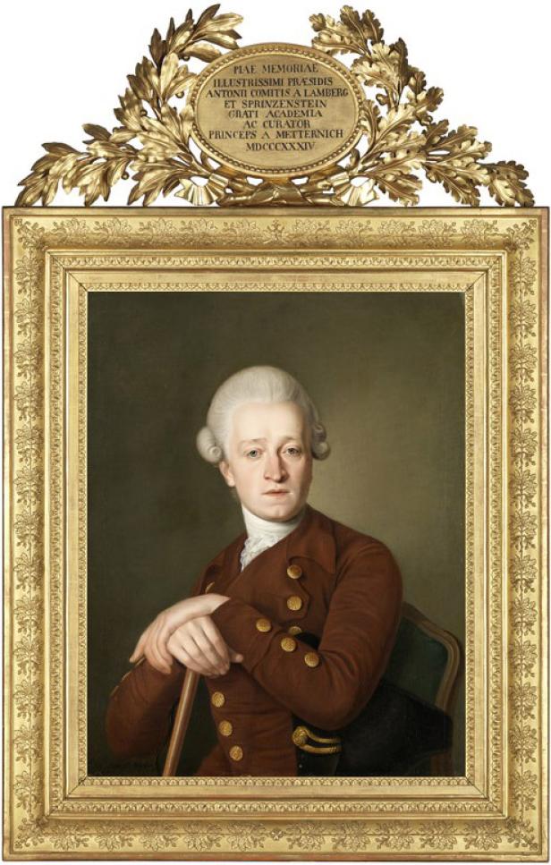 Anton Graf Lamberg-Sprinzenstein, in einem braunen Rock mit goldenen Knöpfen, porträtiert.