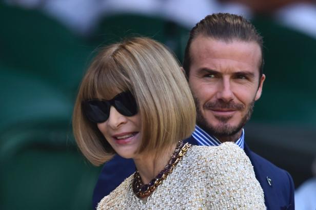 Anna Wintour und David Beckham besuchen ein Tennismatch in Wimbledon.