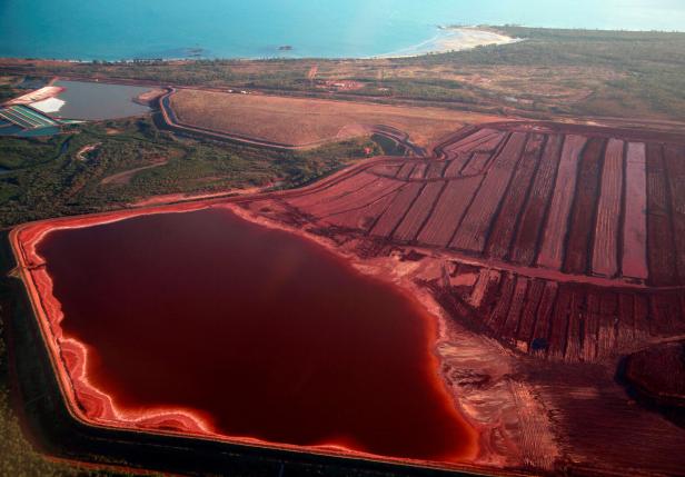 FILE PHOTO: A tailings dam can be seen at the Rio Tinto Alcan alumina and bauxite mining operation in Gove