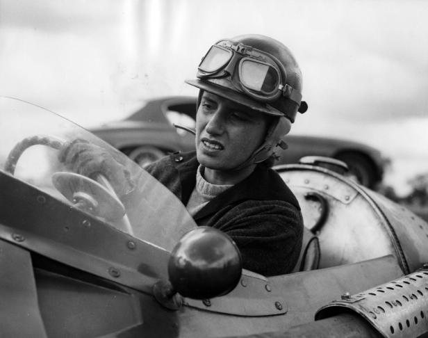Maria Teresa de Filippis is pictured in her Maserati at Silverstone during practice for the Internat