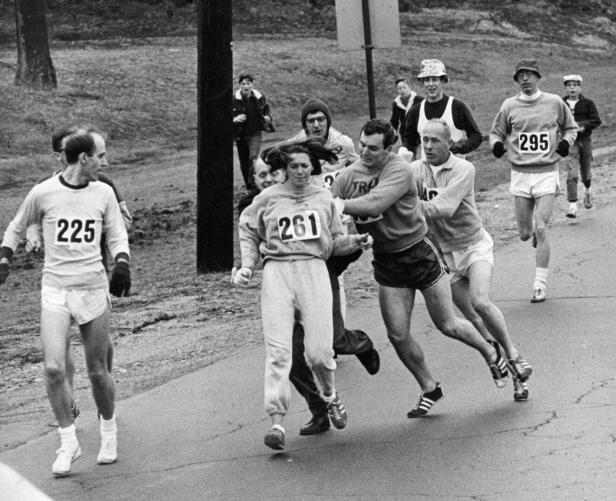 Kathy Switzer Roughed Up By Jock Semple In Boston Marathon