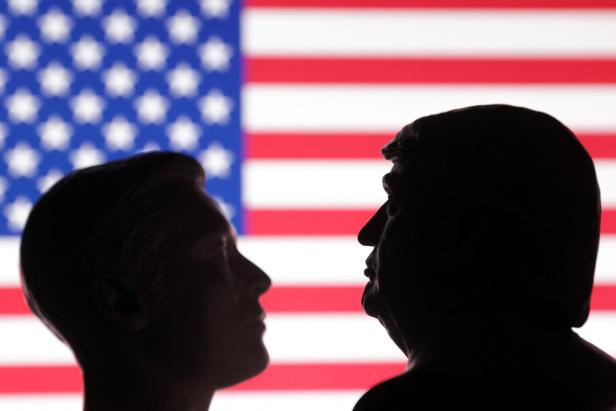 Illustration shows U.S. flag, and 3D printed miniatures of U.S. President Donald Trump and Elon Musk Illustration shows U.S. flag, and 3D printed miniatures of U.S. President Donald Trump and Elon Musk