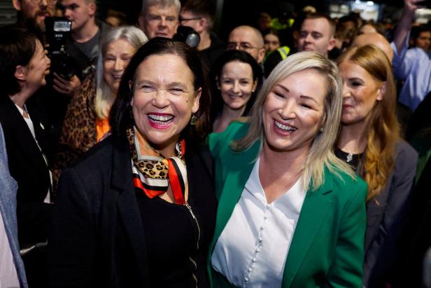FILE PHOTO: Sinn Fein President Mary Lou McDonald and Michelle O'Neill, vice president of Sinn Fein,